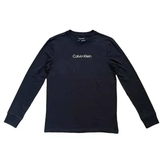 NWT Calvin Klein Men's Long Sleeve Crew Neck Logo T-Shirt Tee Black All Sizes