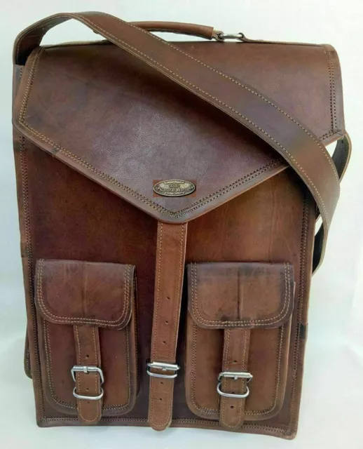 New Mens Vintage Genuine Leather Laptop Backpack Rucksack Messenger Bag Satchel