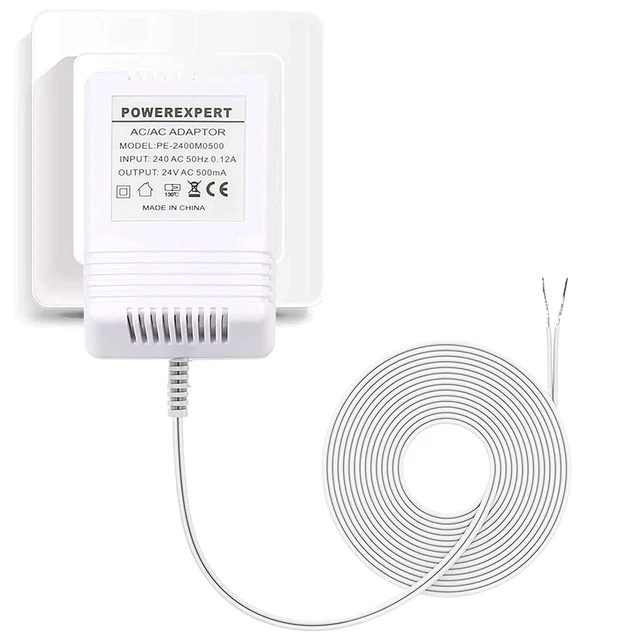 Transformador de timbre Umelee, fuente de alimentación de 24 V 500 mA con cable de 8 m/26 ft de largo y
