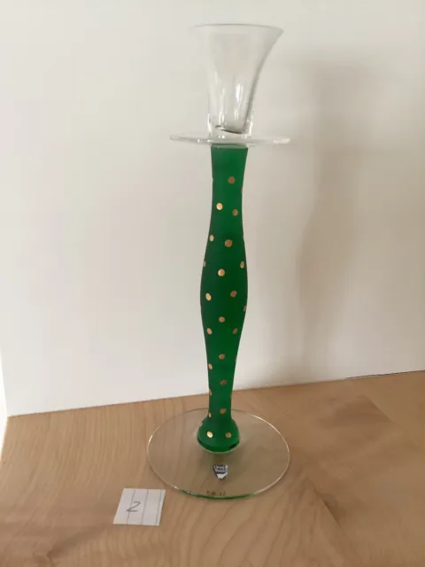 Orrefors Celeste, Kerzenleuchter Glas, grün gold gepunktet, ca. 30cm