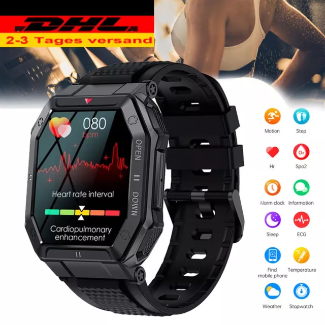 Bluetooth Smartwatch Herren Damen Uhr Fitness Herzfrequenz Pulsuhr Blutdruck EKG