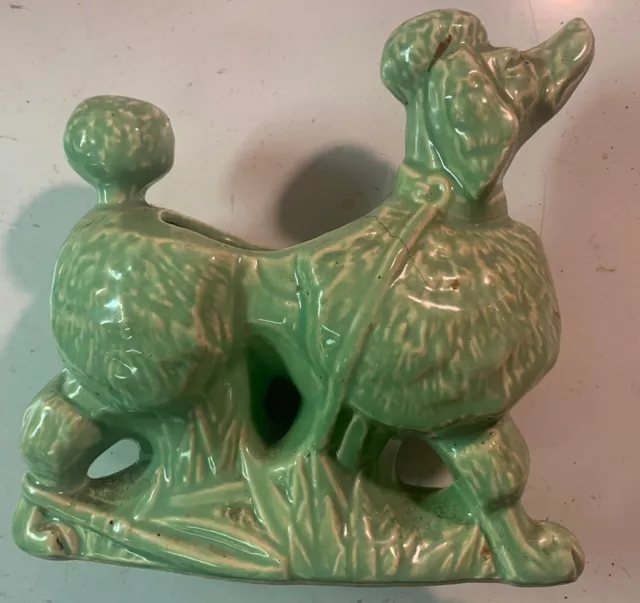 McCoy Art Pottery Figural Poodle Planter in Green w/ Hairline Crack