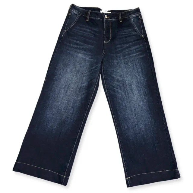 Kancan Women’s High Rise Wide Leg Trouser Crop Jeans Dark Wash 11/29 X 27