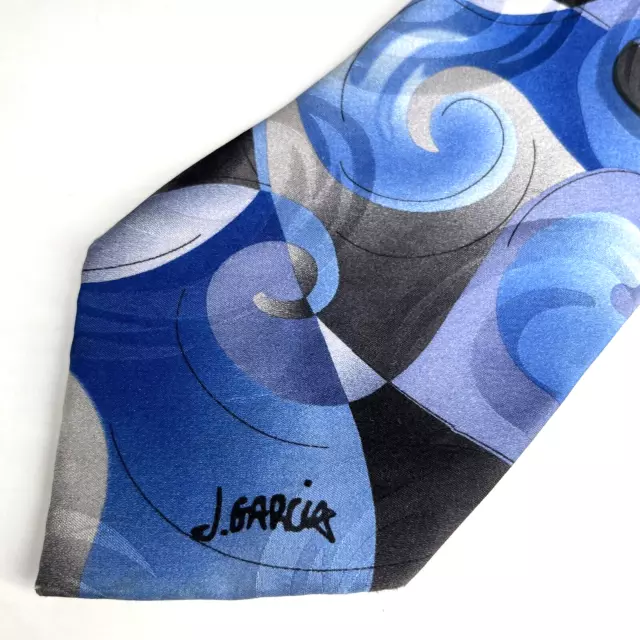 J Garcia Mens Silk Necktie Pen & Ink Collection Emerging Elephant Tie Blue Gray