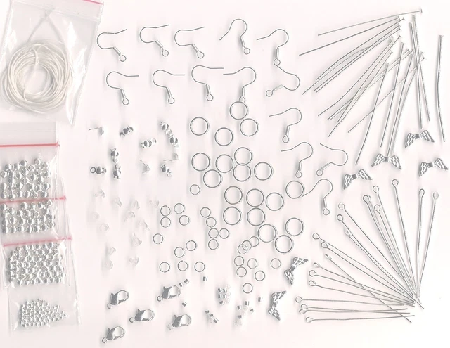 Silver Jewelery Making Bracelet Necklace DIY Craft Findings Kit Large Earrings