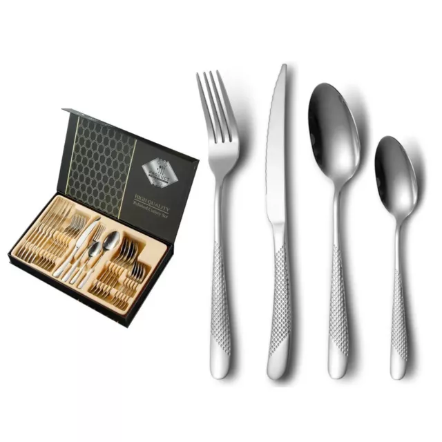 STAINLESS STEEL 24PCS CUTLERY SETS IN 2 COLOURS Gift Box SPOON FORK SEL. COLOUR