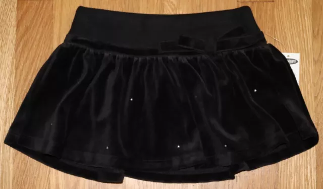 NWT Old Navy Black Velour Skirt Size XS 4 5 Bow & Rhinestones, Elastic Waist