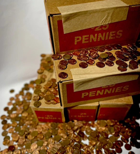 Sealed bank box 50 rolls of Pennies wheat unc Indian varieties & errors 🤔💭🌾