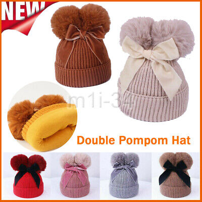 Cappello caldo doppio pompompom per bambine berretto invernale berretto spessi teschi
