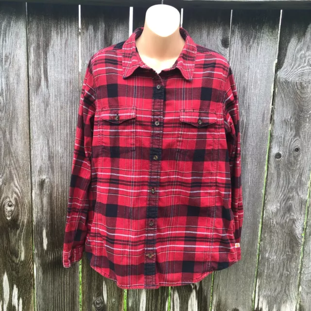 Carhartt Women's Red Black Plaid Button Up Shirt Long Sleeve Heavy Size L 12/14