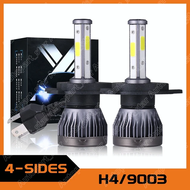 2PCS Mini 4-Sided H4 9003 LED Headlights Bulbs Conversion Kit 6000K Bright White