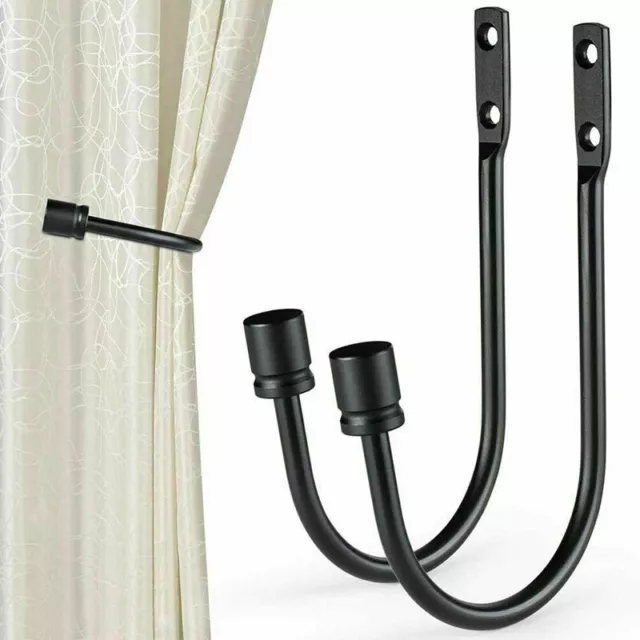 2 x Window Curtain Hold Backs Wall Tie Back Hooks Metal U Shaped Holdback Holder