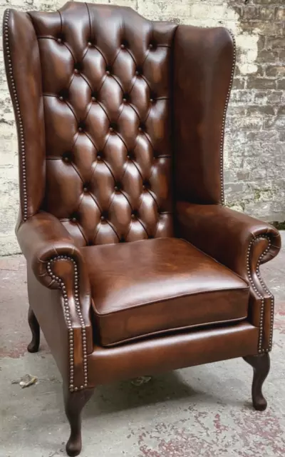FAST DELIVERY NEW Chesterfield Extra High back Classic Chair Antique Tan Leather