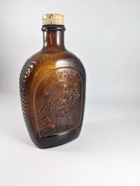 VTG Log Cabin Syrup Bicentennial Bottle Amber Glass 1776 Drummer Boy No Label