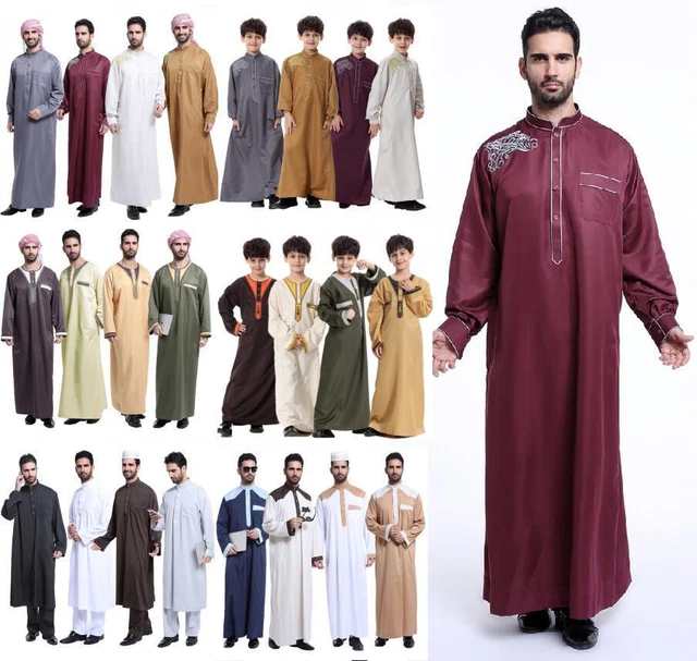 MENS BOY SAUDI Thobe Robe Islamic Muslim Jubba Arabic Kaftan Abaya ...