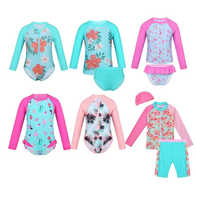 Kid Girls Long Sleeves Tankini Swimsuit Baby Swimwear Rashguard Bathing Suit Set