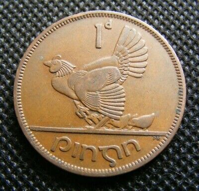 Irish 1950 One Penny Coin Old Ireland 1d Vintage Original Hen Chicks Eire Harp