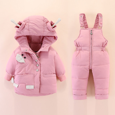Children Down Hooded Coat Jackets+jumpsuit Toddler Snow Ski Cartoon Outfit