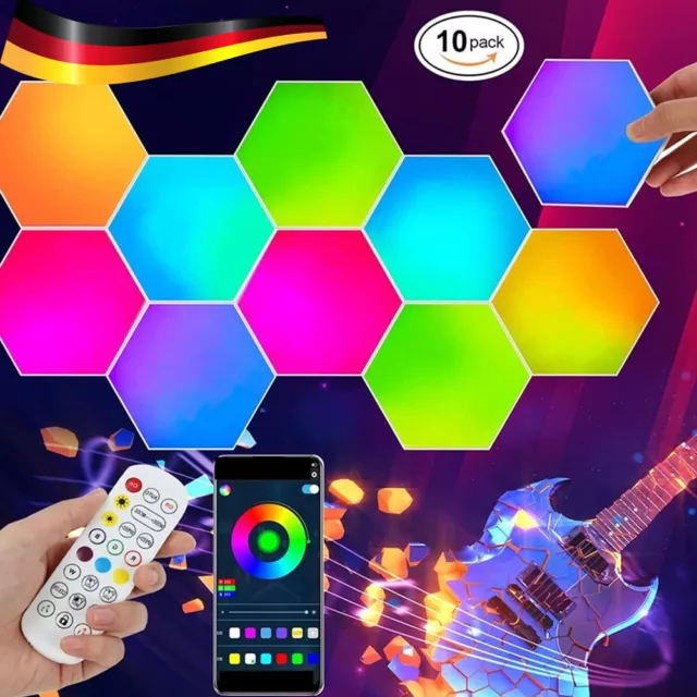 10tlg Hexagon LED Panels RGB Smart Wandleuchte Innen Hexa Musik Sync Light Panel