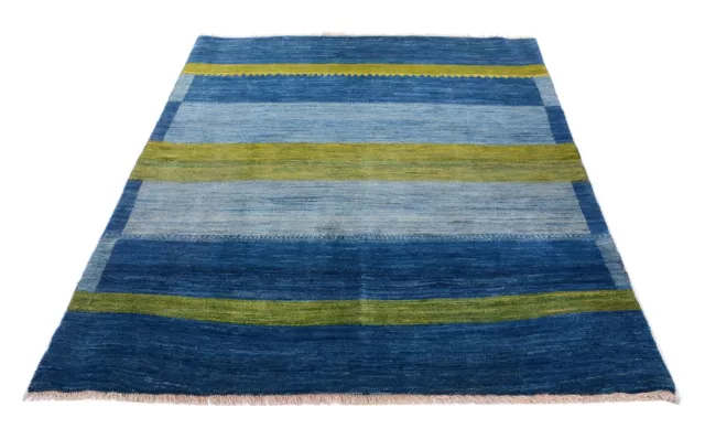 Alfombra Persa Gabbeh Loribaft Qashqai 197 X 150CM Moderno Anudada a Mano Azul