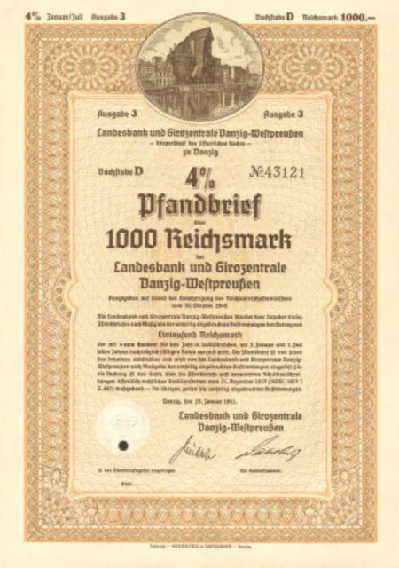 1941 Gdańsk Poland Danzig German bond certificate share