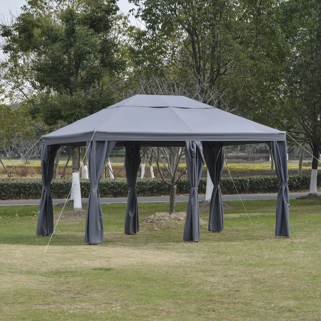 Outsunny Gartenpavillon Pavillon Gartenzelt Partyzelt mit 6 Seitenwänden 4 x 3 m