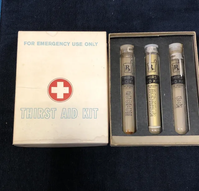 Vintage Bar Novelty Gift GIN SCOTCH BOURBON Thirst Aid Kit Emergency Use Only