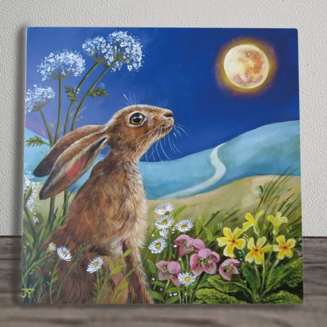 Ceramic Tile Picture "Moon Gazing Hare" By Judith Yates New & Boxed 20cm x 20cm