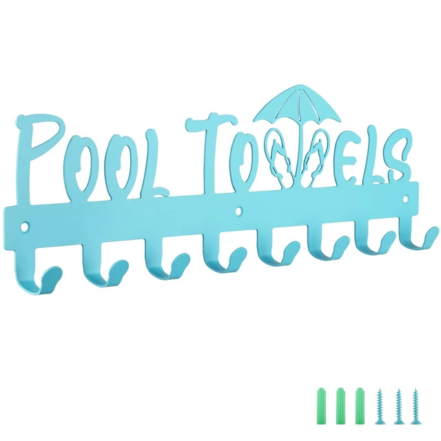 Pool Towel Rack with 8 Hooks, Towel Holder Wall Mounted for Outdoor