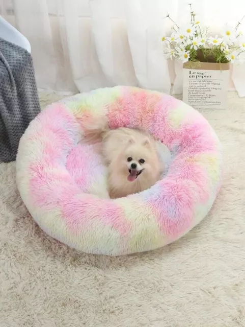 24x24''Donut Plush Pet Dog Cat Bed Fluffy Soft Warm Calming Bed Sleeping Kennel