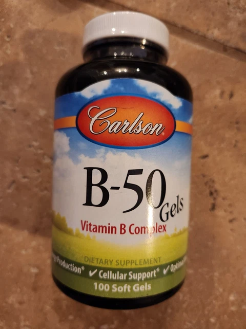 Sello complejo vitamina B Carlson Laboratories B 50 gel 100 cápsulas blandas Mfg expi 06/24