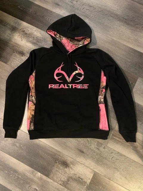 Real Tree Edge Women’s Hoodie Black Pink Camo Sweatshirt Medium