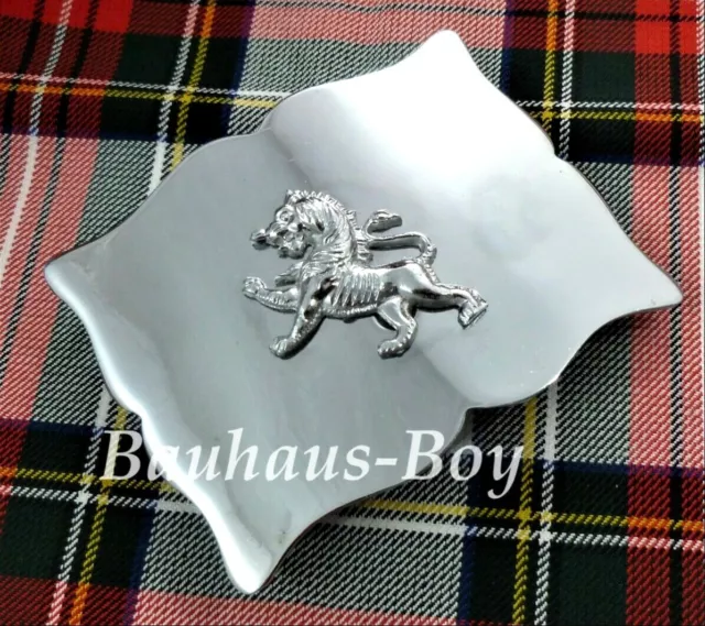 Kilt Belt Buckle Lion Rampant Scalloped Edge Chrome Finish Scottish Menswear New