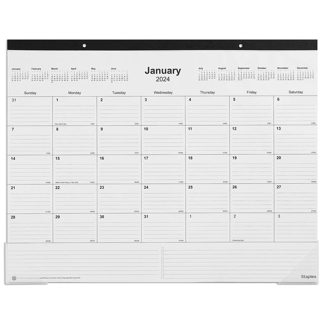 2024 STAPLES 22& x 17" Desk Pad Calendar Black (ST1295124) 11.27