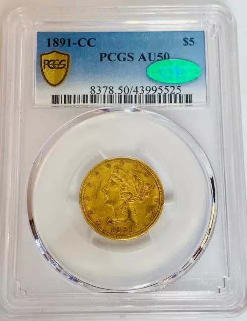 1891 CC Carson City Liberty Head Half Eagle Gold Coin $5 Graded CAC PCGS AU50