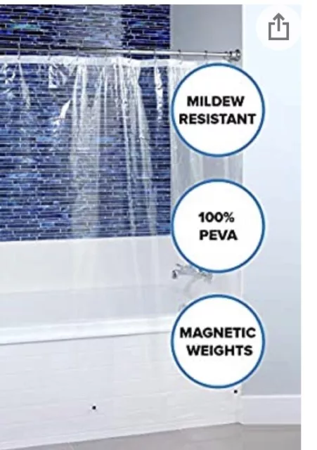 CLEAR MILDEW RESISTANT LIGHTWEIGHT PEVA SHOWER CURTAIN MAGNETIC LINER 70 x 72"