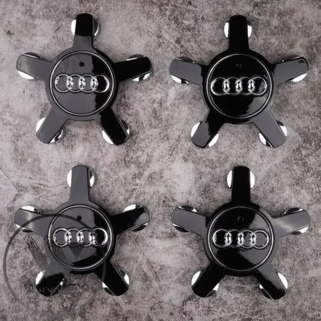 4 x Audi Alloy 5 Star Spider Wheel Centre Caps Black Hub Badge 135mm A3 A4 A5 A6