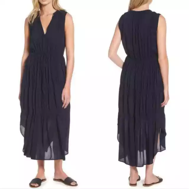 Standard James Perse Navy A line Pleated Dress Drawstring Sleeveless size Medium