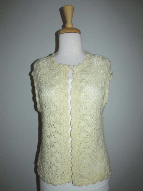 Vintage Rosanna Womens Size S Cream Boho Wool Crochet Sweater Vest
