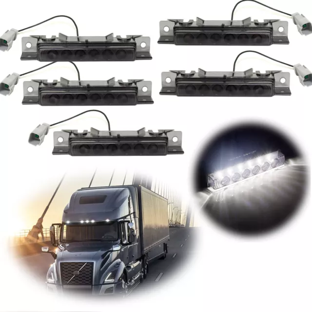 Smoked White 6 LED Cab Marker Top Signal Lights Set Of 5 for Volvo VN/VNL 2003+