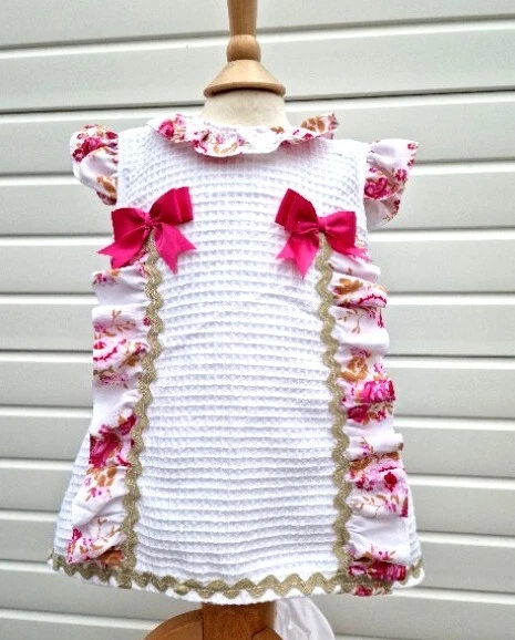Abito Foderato Dream Bambine A Line Bianco Waffle E Rose Rosa A Line