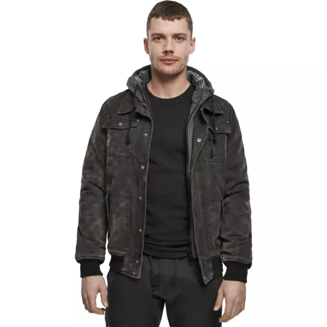 Brandit Dayton Winter Jacket Jacke Winterjacke Denim-Look Sweat-Einsatz Black