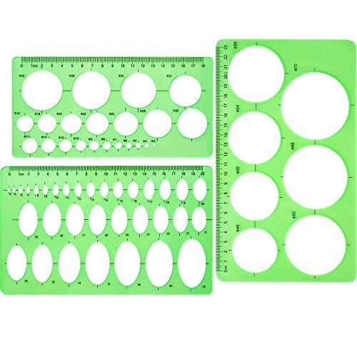 Lot de 3 gabarits en plastique avec cercles ovales et règle pour bureau école...