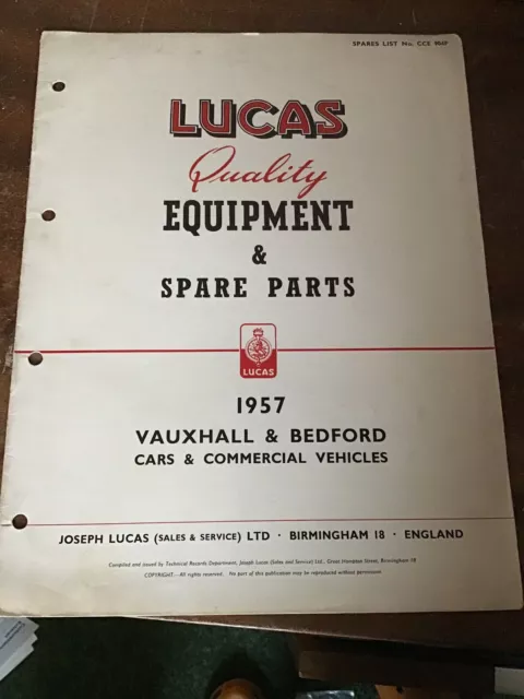 Lucas Equipment & Spare Parts 1957 Vauxhall &Bedford Cars & Commercial Vehicles