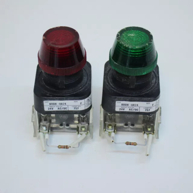 PAIR Allen Bradley 800H-QR24 Red & Green Cover Pilot Indicator Light 24V AC/DC