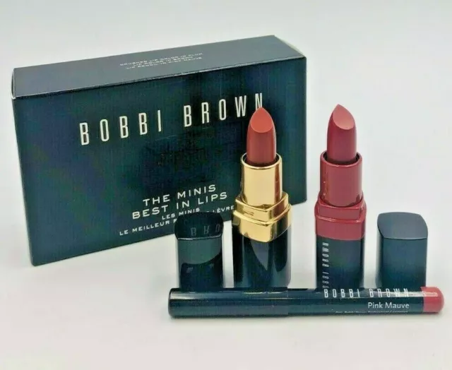 Bobbi Brown 3pc Mini Lip Set Color Pencil Pink Mauve Brown 4 Crushed Plum 5 BNIB