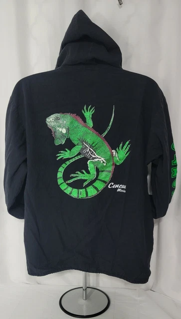Cielo Maya Cancun Mexico Iguana Adult Size L Black Full Zip Hoodie Sweatshirt
