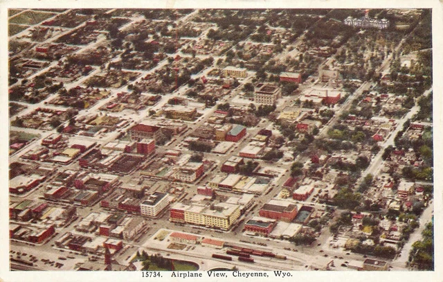 Postcard Wyoming 1941 Cheyenne Aerial View Airplane