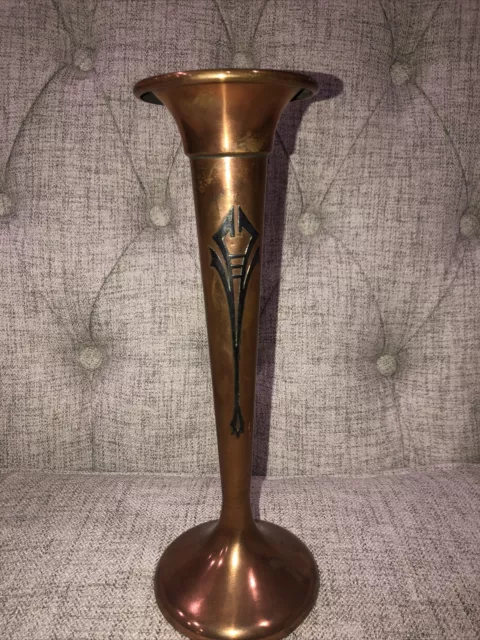 Antique  Crest Sterling Decorated Bronze  Slim Vase 1032 11.5" Tall