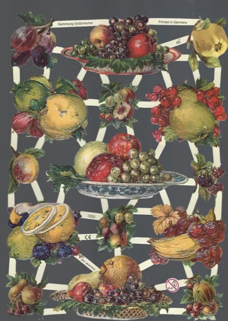 German Embossed Vintage Style Scrap Die Cut -  Colorful Fruit In Pans  EF7252